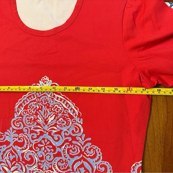 J. McLaughlin Catalina Cloth Blue Red Floral Damask Print Top Small 3/4 Sleeve - Picture 8 of 11